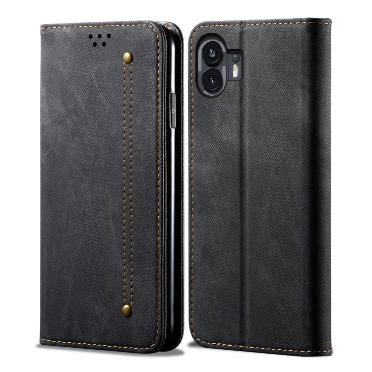 

For Nothing Phone 2 Denim Texture Casual Style Flip Leather Case(Black)