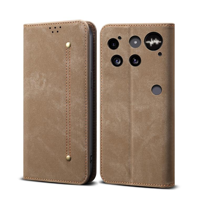 

For Nothing Phone 3 Denim Texture Casual Style Flip Leather Case(Khaki)