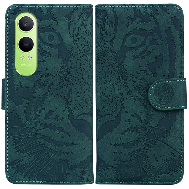 

For OnePlus Nord CE4 Lite Tiger Embossing Pattern Flip Leather Phone Case(Green)