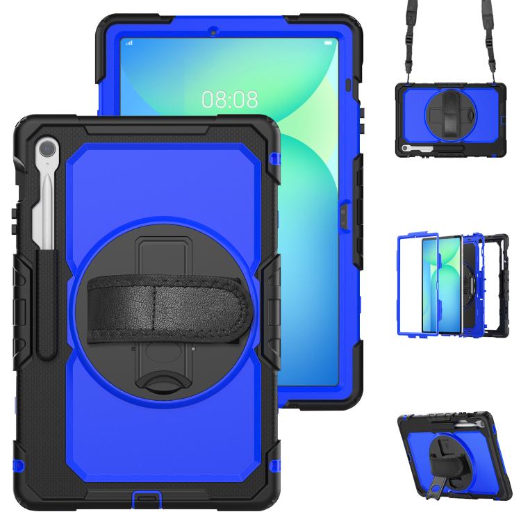 

For Samsung Galaxy Tab S10 FE+ Lucky Wheel Grip Silicone Hybrid PC Tablet Case with Shoulder Strap(Dark Blue+Black)