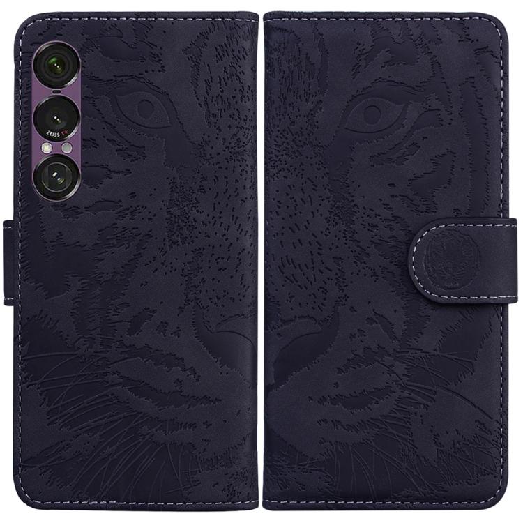

For Sony Xperia 1 VII Tiger Embossing Pattern Flip Leather Phone Case(Black)
