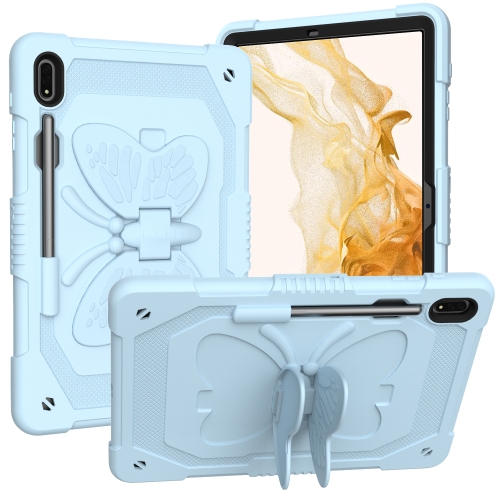 

For Samsung Galaxy Tab S9 Butterfly Kickstand Heavy Duty Hard Rugged Tablet Case(Ice Blue)