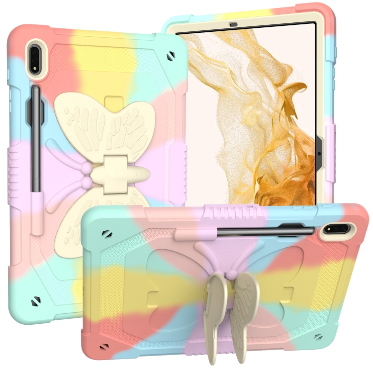 

For Samsung Galaxy Tab S9 Butterfly Kickstand Heavy Duty Hard Rugged Tablet Case(Colorful Rose Gold)