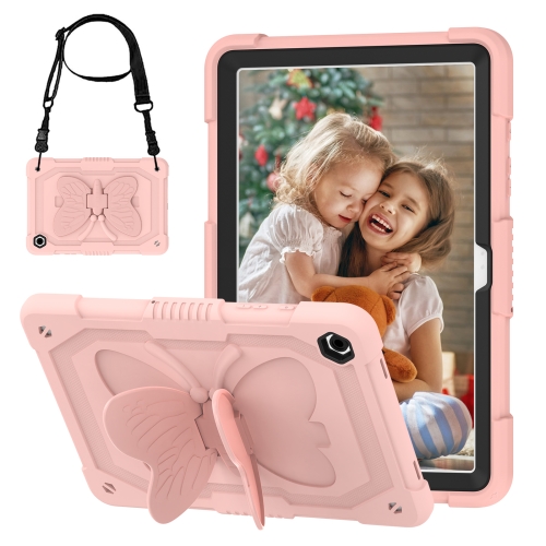 

For Samsung Galaxy Tab A9+ Butterfly Kickstand Heavy Duty Hard Rugged Tablet Case(Rose Pink)
