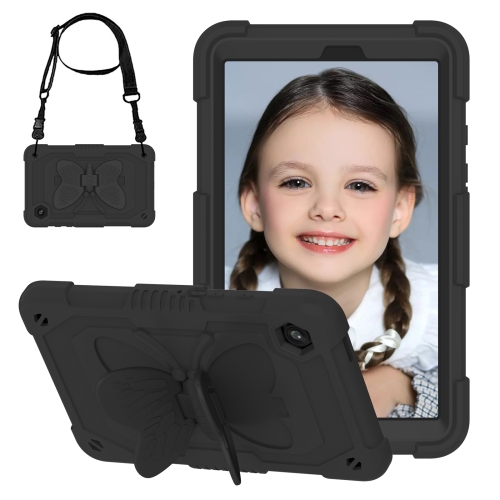 

For Samsung Galaxy Tab A9 Butterfly Kickstand Heavy Duty Hard Rugged Tablet Case(Black)