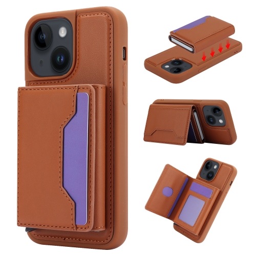 

For iPhone 15 Plus RFID Anti-theft Detachable Card Bag Leather Phone Case(Brown)