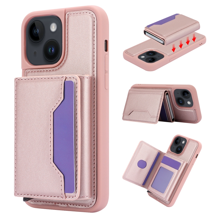 

For iPhone 13 / 14 RFID Anti-theft Detachable Card Bag Leather Phone Case(Pink)