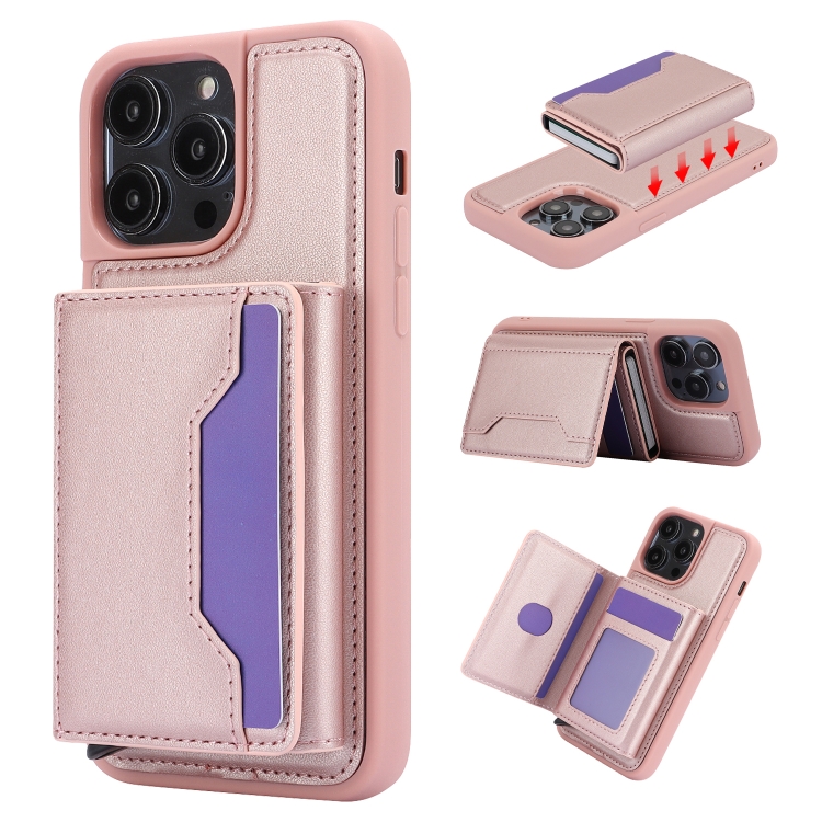 

For iPhone 13 Pro RFID Anti-theft Detachable Card Bag Leather Phone Case(Pink)