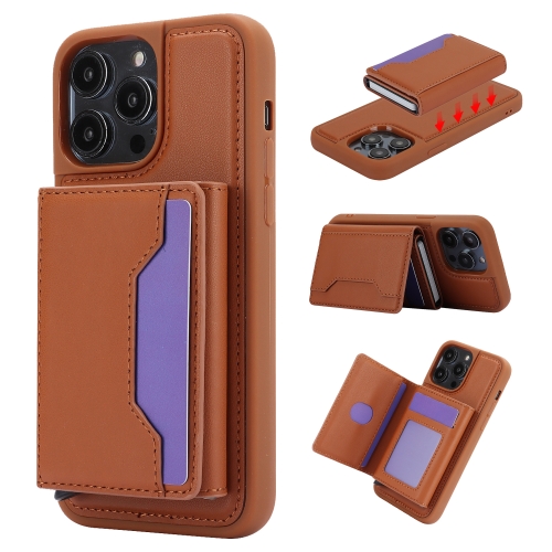 

For iPhone 13 Pro RFID Anti-theft Detachable Card Bag Leather Phone Case(Brown)