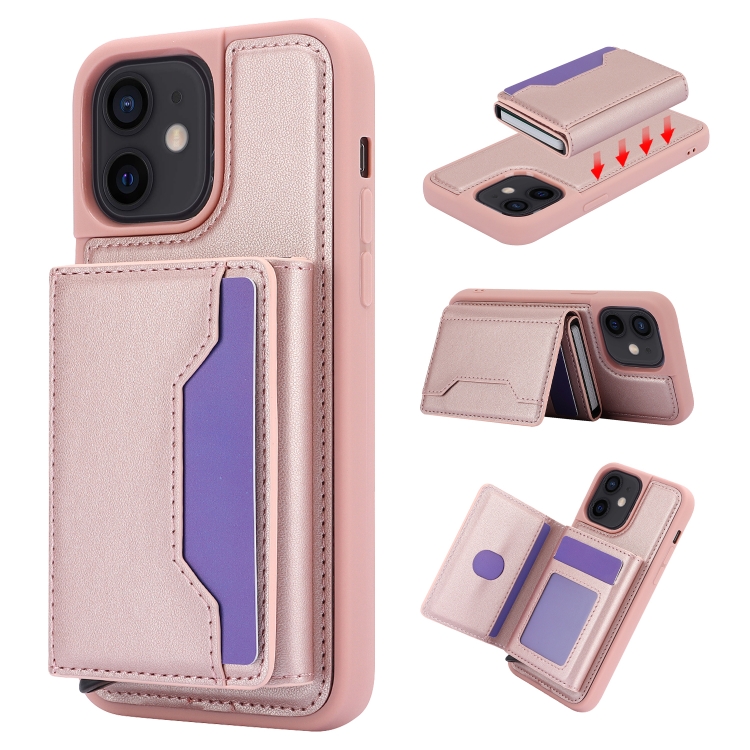 

For iPhone 12 Pro / 12 RFID Anti-theft Detachable Card Bag Leather Phone Case(Pink)