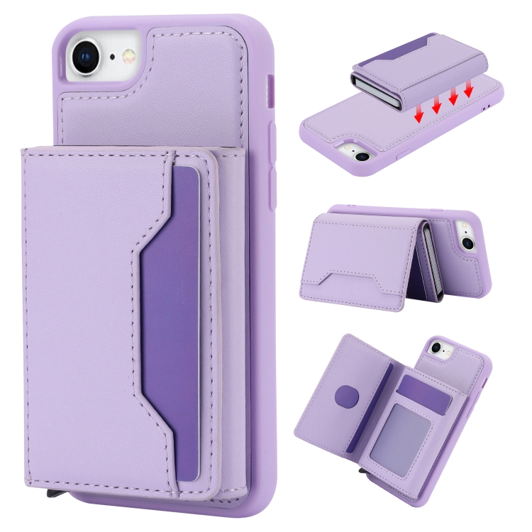 

For iPhone SE 2022 / 2020 / 8 / 7 RFID Anti-theft Detachable Card Bag Leather Phone Case(Purple)