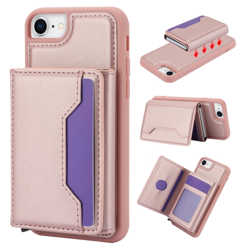 

For iPhone SE 2022 / 2020 / 8 / 7 RFID Anti-theft Detachable Card Bag Leather Phone Case(Pink)