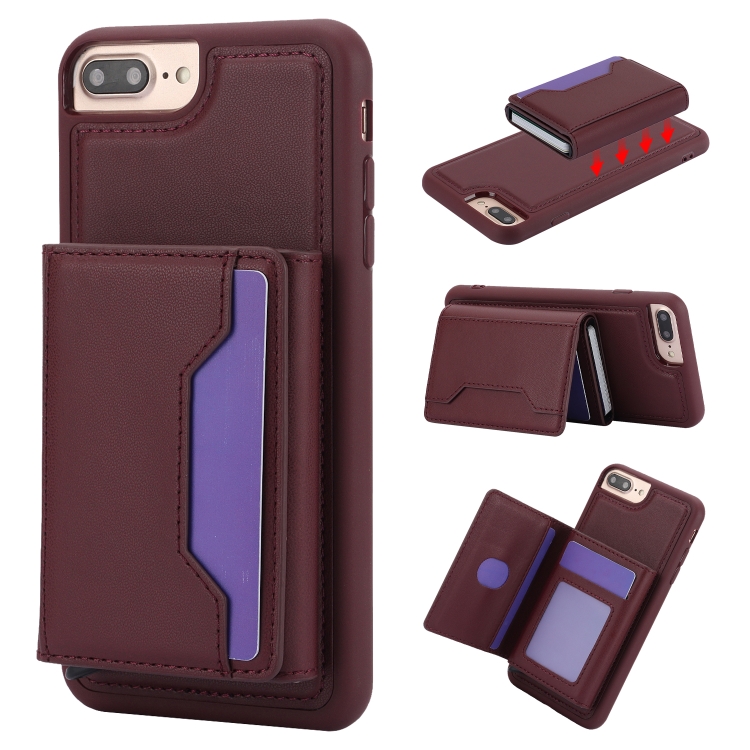 

For iPhone 7 Plus / 8 Plus RFID Anti-theft Detachable Card Bag Leather Phone Case(Wine Red)