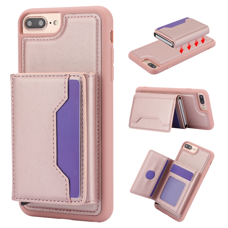

For iPhone 7 Plus / 8 Plus RFID Anti-theft Detachable Card Bag Leather Phone Case(Pink)