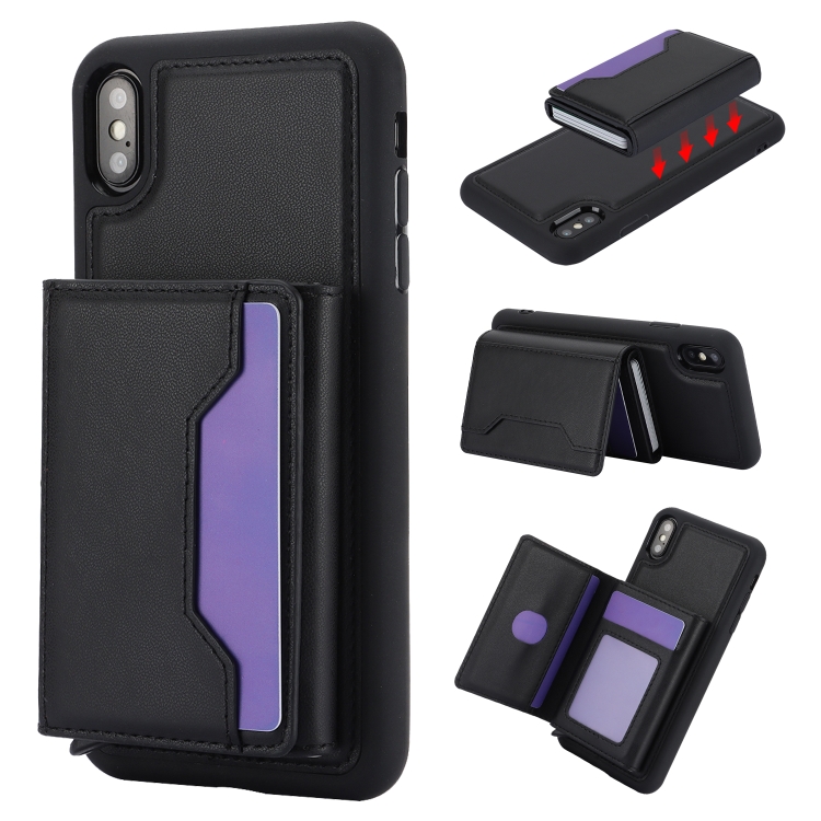

For iPhone XS Max RFID Anti-theft Detachable Card Bag Leather Phone Case(Black)