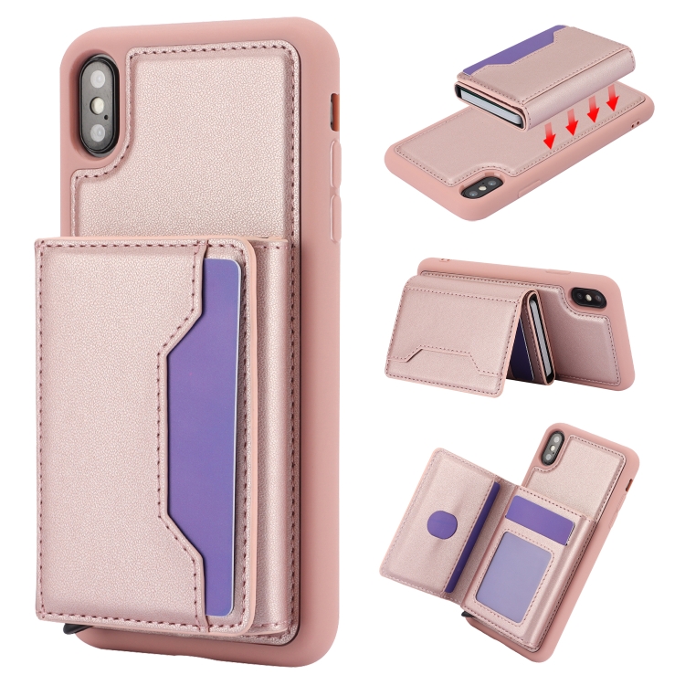

For iPhone XS Max RFID Anti-theft Detachable Card Bag Leather Phone Case(Pink)