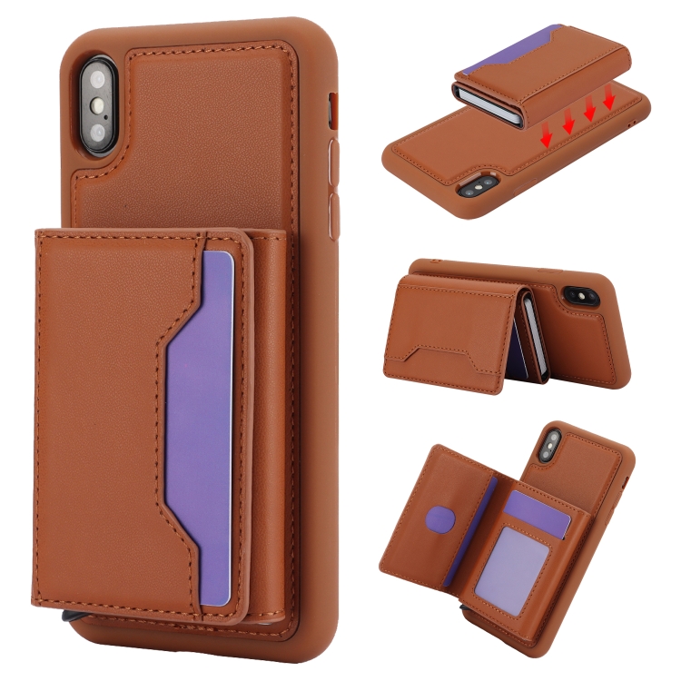 

For iPhone XS Max RFID Anti-theft Detachable Card Bag Leather Phone Case(Brown)