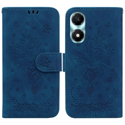 For Honor X5 Plus / Play 40C Butterfly Rose Embossed Leather Phone Case(Blue) for honor x5 plus play 40c butterfly rose embossed leather phone case blue