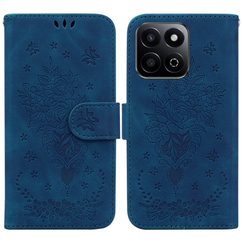 

For Honor Play 60 Plus Butterfly Rose Embossed Leather Phone Case(Blue)