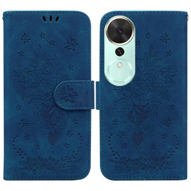 

For Honor Play 70 Plus Butterfly Rose Embossed Leather Phone Case(Blue)