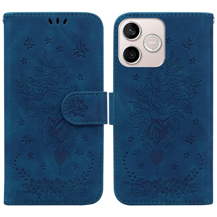 

For Honor 600 Lite Global Butterfly Rose Embossed Leather Phone Case(Blue)