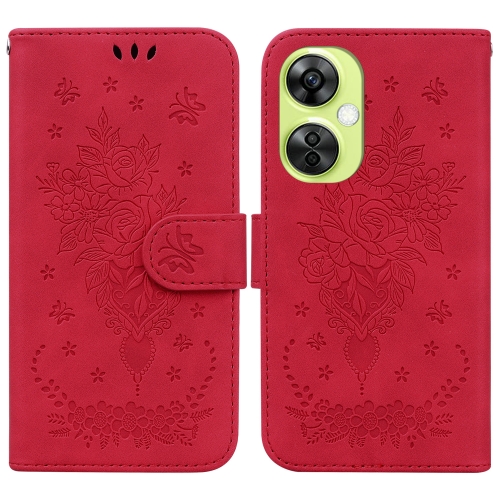 

For OnePlus Nord CE 3 Lite/Nord N30 Butterfly Rose Embossed Leather Phone Case(Red)