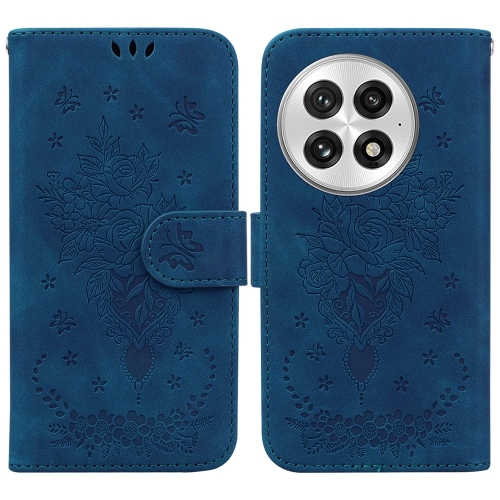 

For OnePlus 13 Butterfly Rose Embossed Leather Phone Case(Blue)