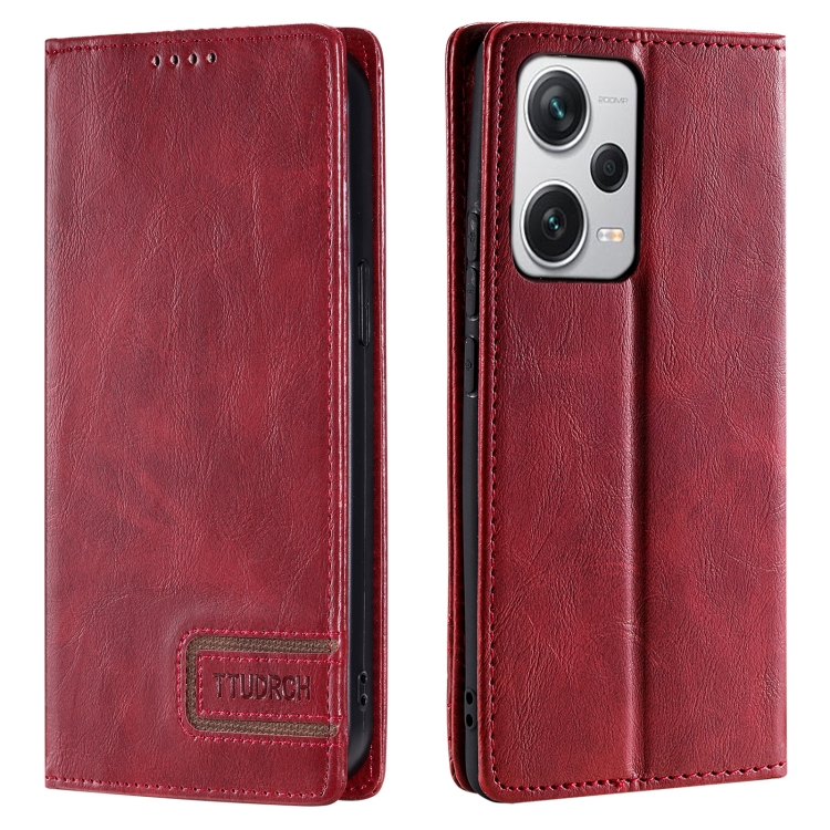 

For Xiaomi Redmi Note 12 Pro+ 5G Global TTUDRCH RFID Retro Texture Leather Phone Case(Red)