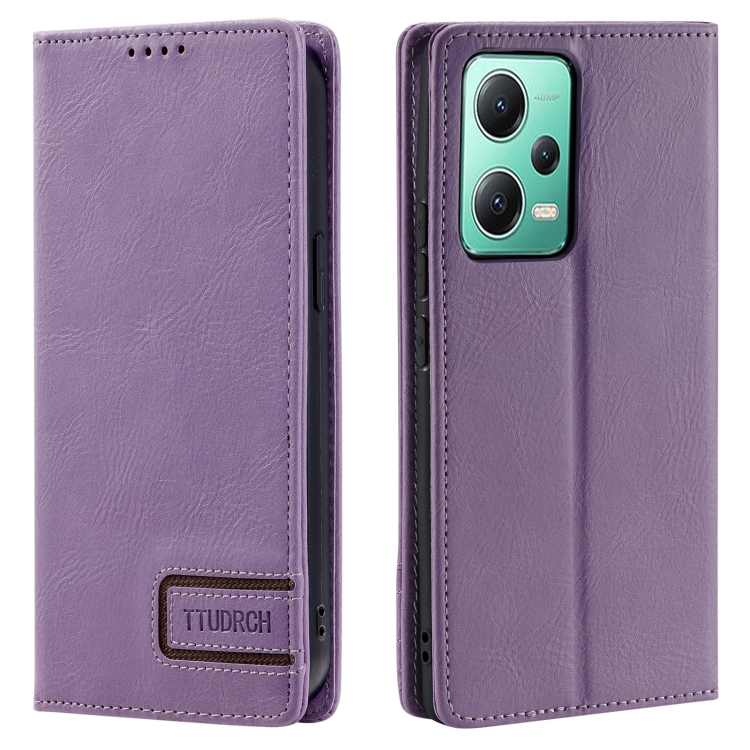 

For Xiaomi Redmi Note 12 5G Global TTUDRCH RFID Retro Texture Leather Phone Case(Purple)