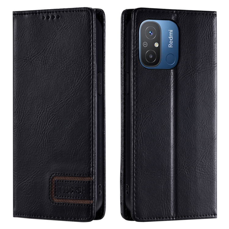 

For Xiaomi Redmi 12C TTUDRCH RFID Retro Texture Leather Phone Case(Black)