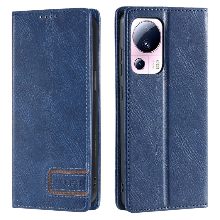 

Xiaomi 13 Lite TTUDRCH RFID Retro Texture Leather Phone Case(Blue)