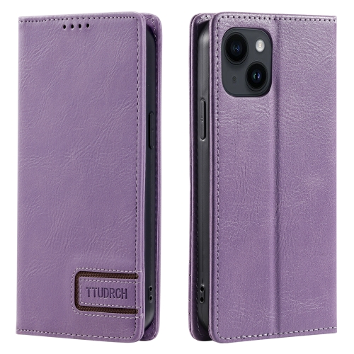 

For iPhone 15 Plus TTUDRCH RFID Retro Texture Magnetic Leather Phone Case(Purple)