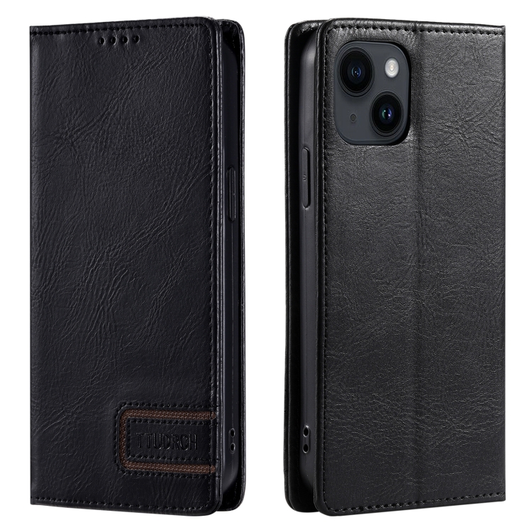 

For iPhone 14 / 13 TTUDRCH RFID Retro Texture Magnetic Leather Phone Case(Black)