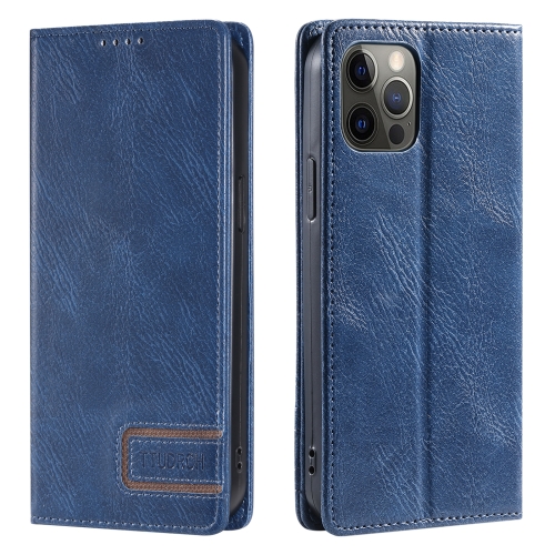 

For iPhone 12 Pro Max TTUDRCH RFID Retro Texture Magnetic Leather Phone Case(Blue)