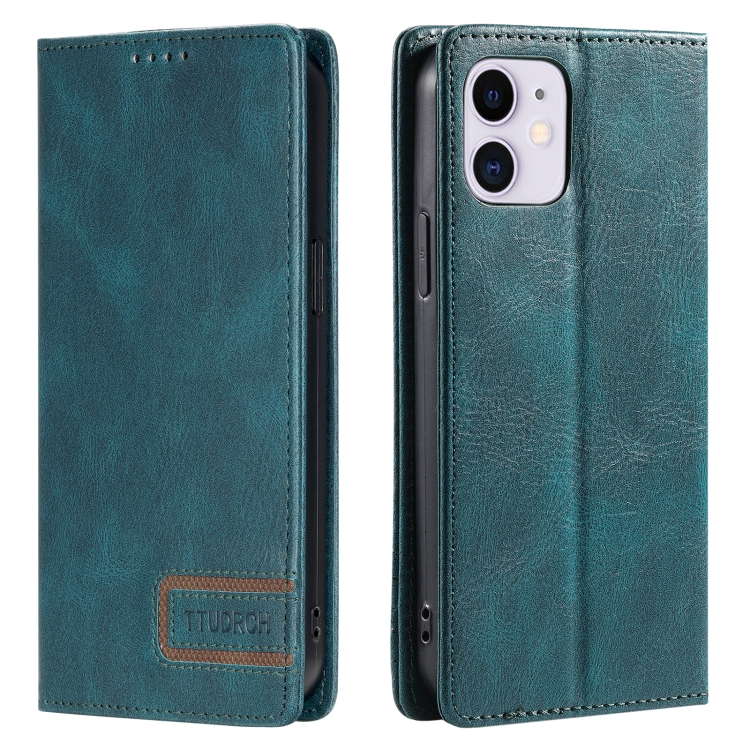 

For iPhone 12 mini TTUDRCH RFID Retro Texture Magnetic Leather Phone Case(Greem)