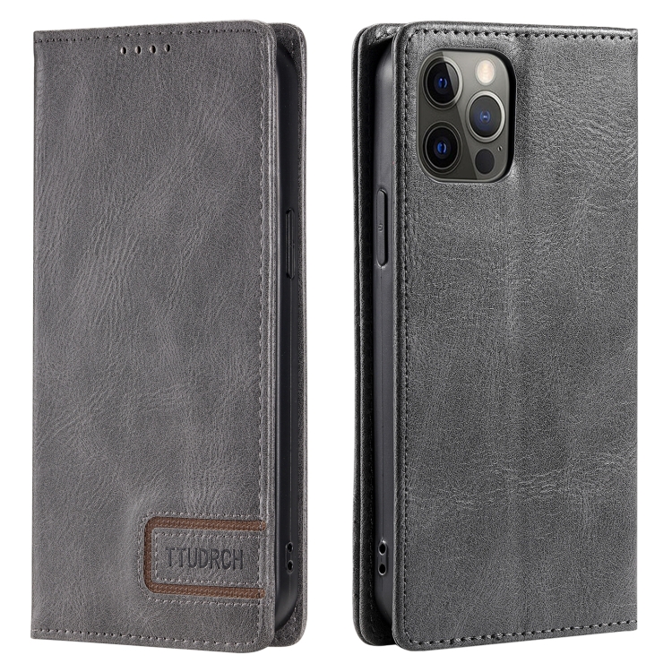 

For iPhone 11 Pro Max TTUDRCH RFID Retro Texture Magnetic Leather Phone Case(Grey)
