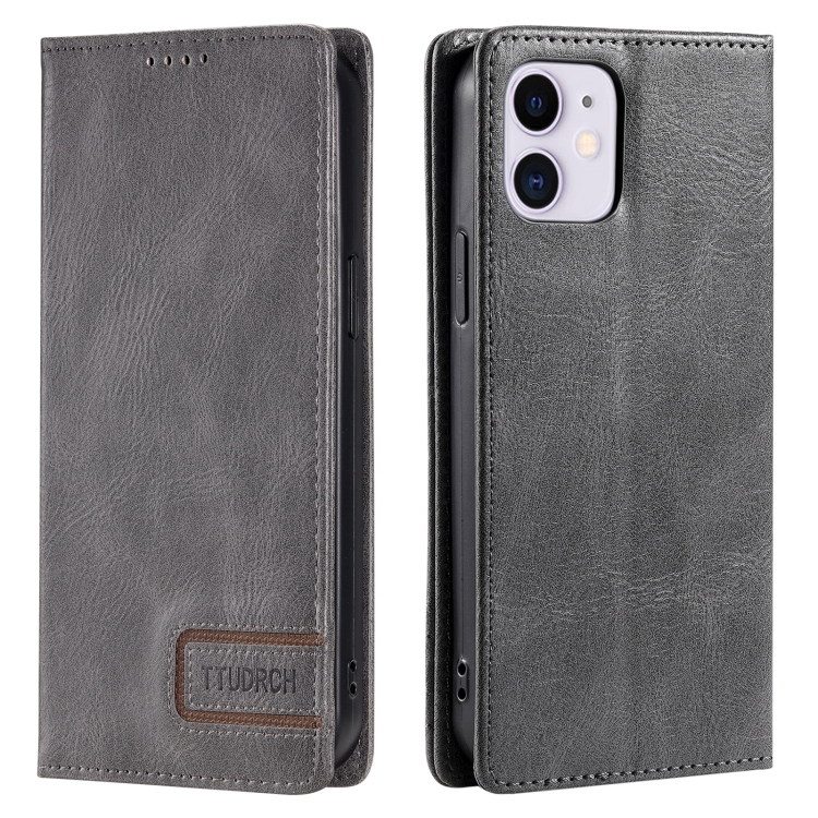 

For iPhone 11 TTUDRCH RFID Retro Texture Magnetic Leather Phone Case(Grey)