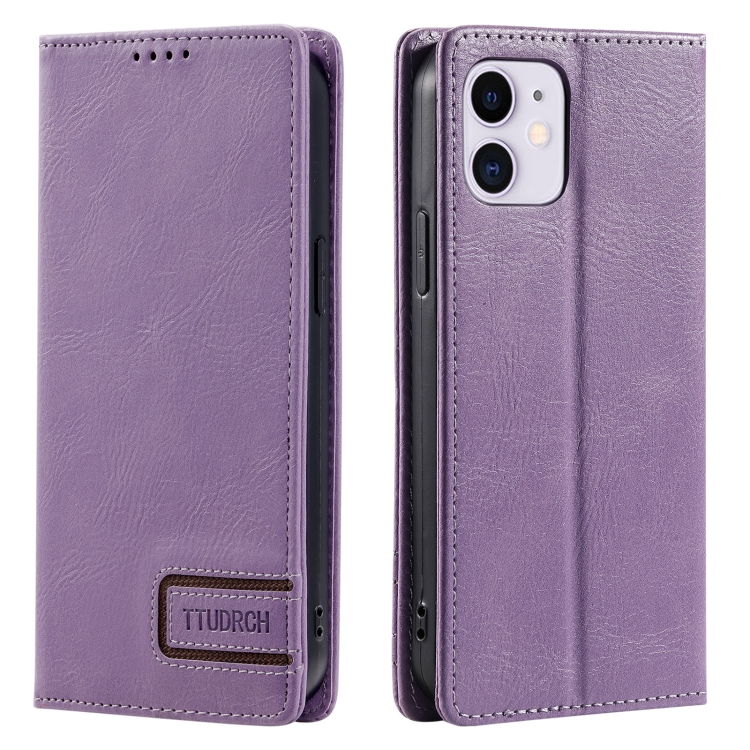 

For iPhone 11 TTUDRCH RFID Retro Texture Magnetic Leather Phone Case(Purple)