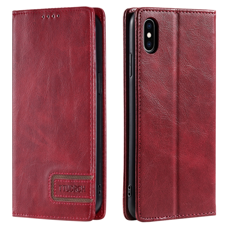

For iPhone X / XS TTUDRCH RFID Retro Texture Magnetic Leather Phone Case(Red)