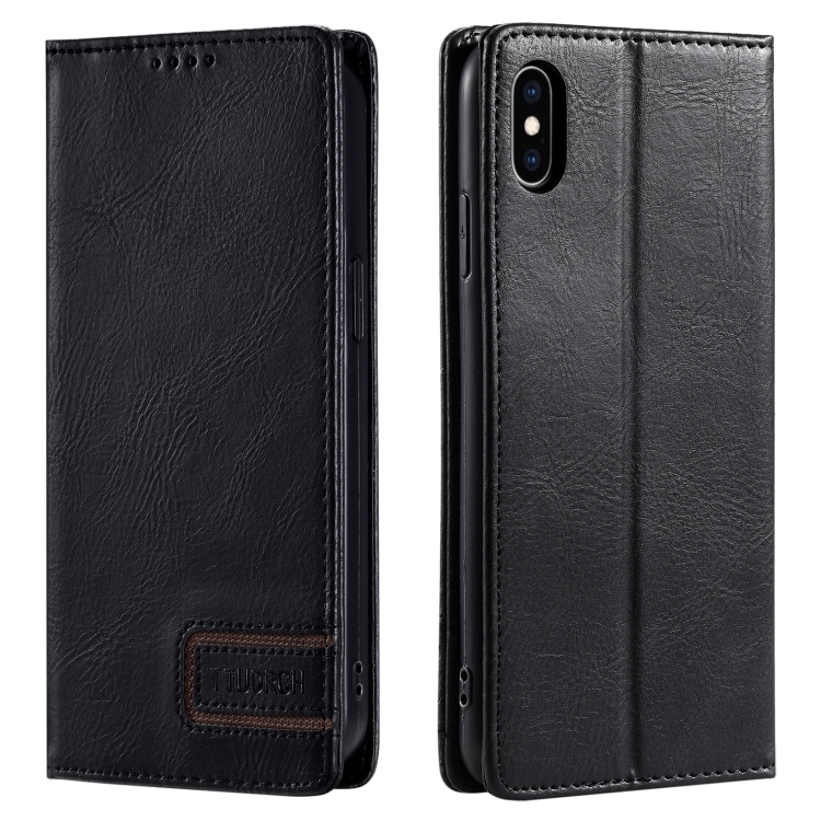 

For iPhone X / XS TTUDRCH RFID Retro Texture Magnetic Leather Phone Case(Black)