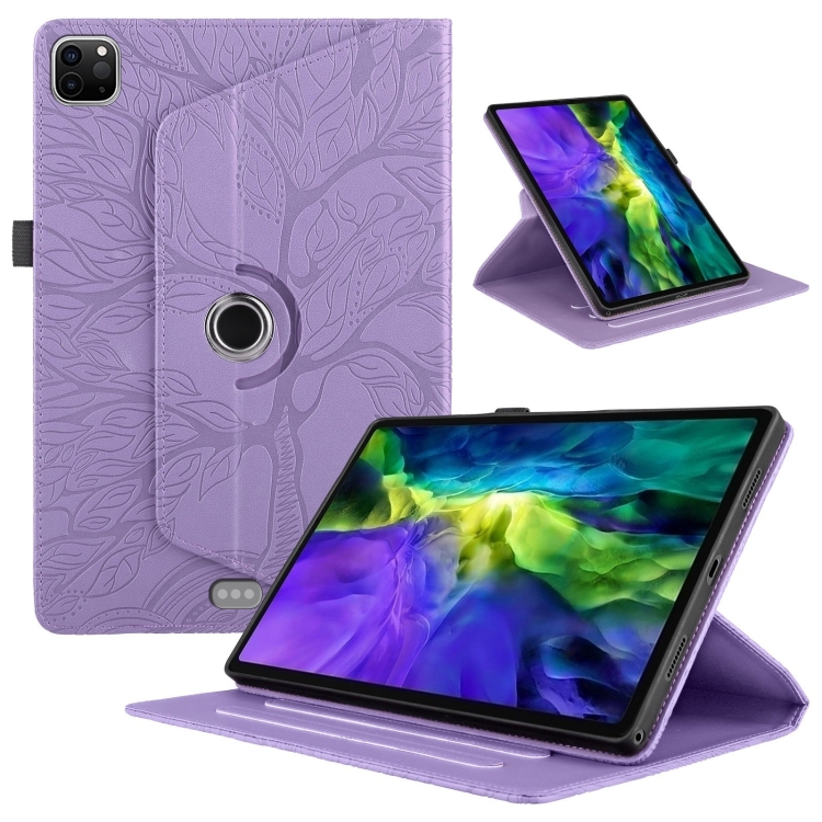 

For iPad Pro 11 2022 / 2021 / 2020 Tree Life Embossed Rotation Leather Smart Tablet Case(Purple)