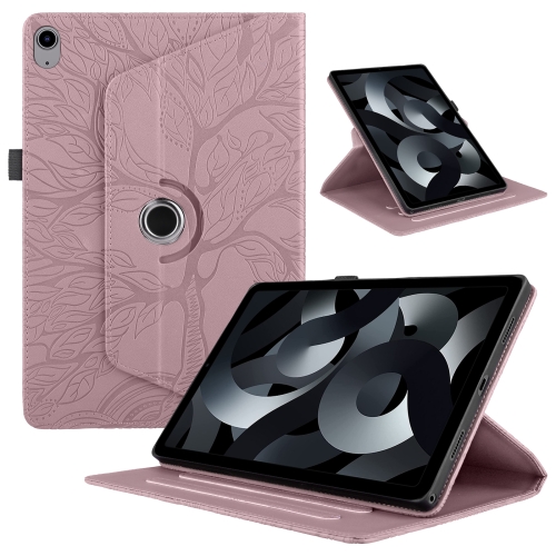 

For iPad 10th Gen 10.9 2022 Tree Life Embossed Rotation Leather Smart Tablet Case(Rose Gold)