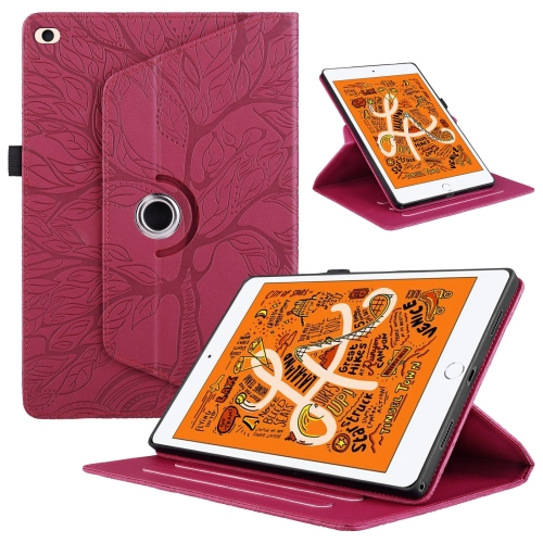 

For iPad mini 5 / mini 4 / mini 3 Tree Life Embossed Rotation Leather Smart Tablet Case(Red)