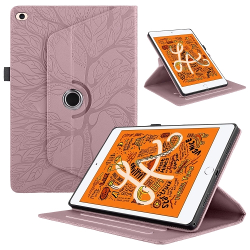 

For iPad mini 5 / mini 4 / mini 3 Tree Life Embossed Rotation Leather Smart Tablet Case(Rose Gold)