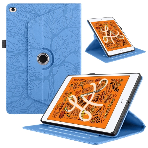 

For iPad mini 5 / mini 4 / mini 3 Tree Life Embossed Rotation Leather Smart Tablet Case(Blue)