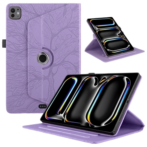 

For iPad Pro 11 2024 Tree Life Embossed Rotation Leather Smart Tablet Case(Purple)