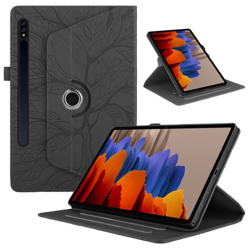 

For Samsung Galaxy Tab S9 / S7 / S8 Tree Life Embossed Rotation Leather Tablet Case(Black)