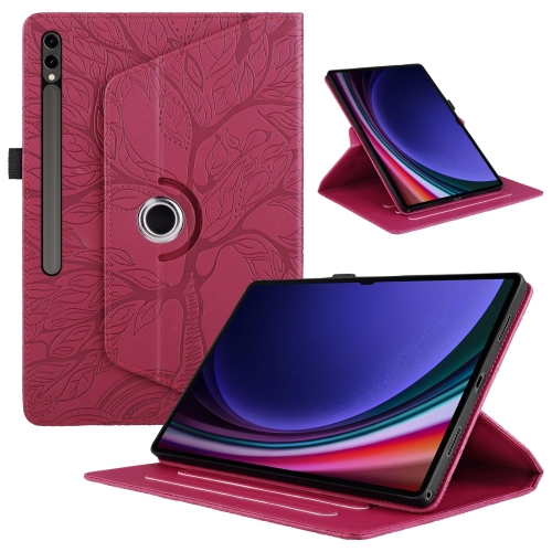 

For Samsung Galaxy Tab S9 Ultra/S8 Ultra Tree Life Embossed Rotation Leather Tablet Case(Red)