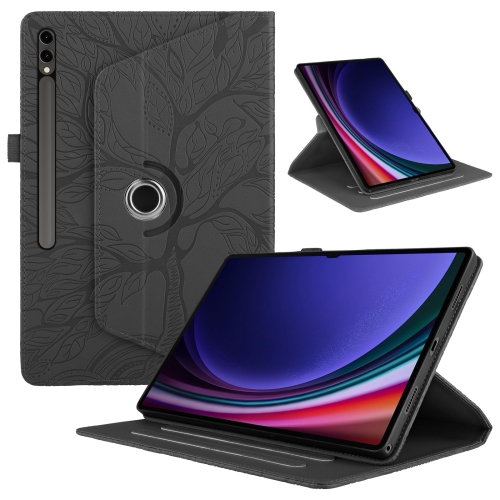 

For Samsung Galaxy Tab S9 Ultra/S8 Ultra Tree Life Embossed Rotation Leather Tablet Case(Black)