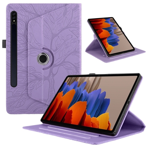 

For Samsung Galaxy Tab S9 / S9 FE Tree Life Embossed Rotation Leather Tablet Case(Purple)